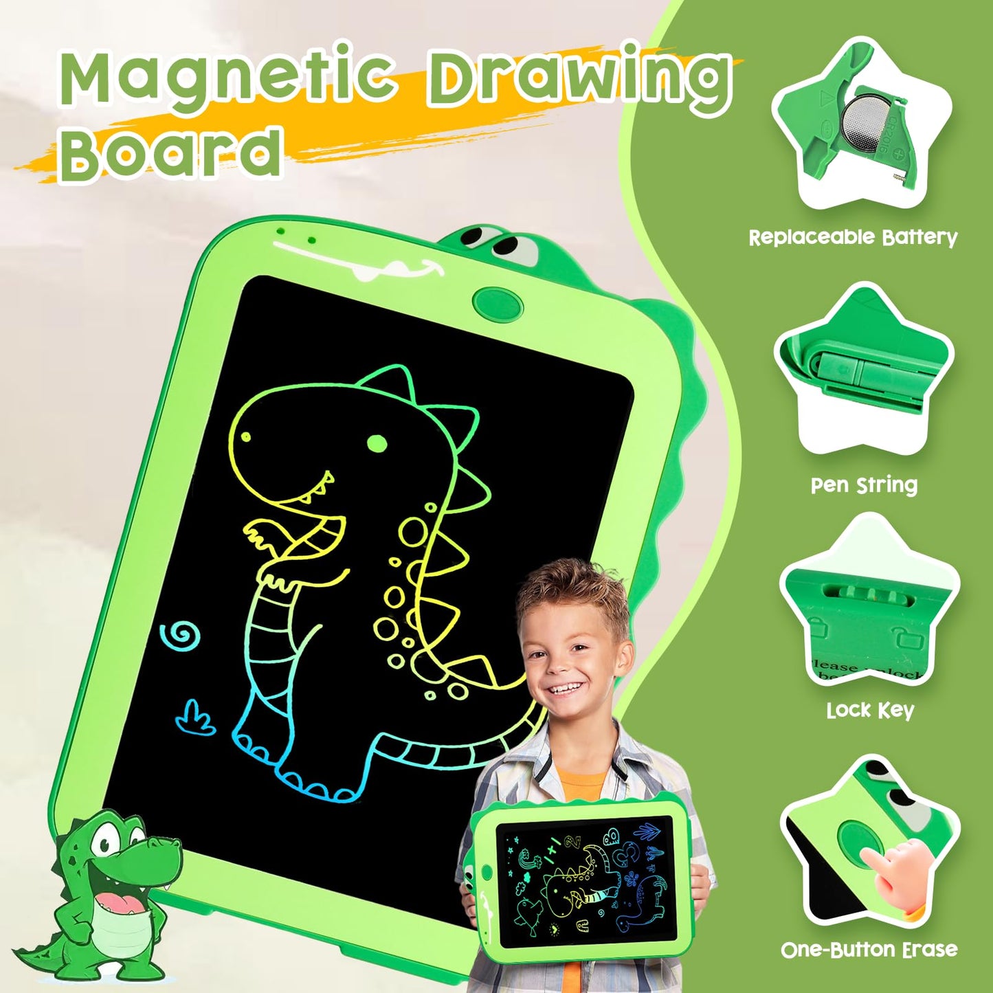 Teriph LCD Writing Tablet for Kids, Colorful Toddlers Toys Drawing Board, Educational Kid Toys, Doodle Pad Dinosaur Toys for 3 4 5 6 7 8 Year Old Boys Girls Birthday Party Christmas Gifts,8.5inch
