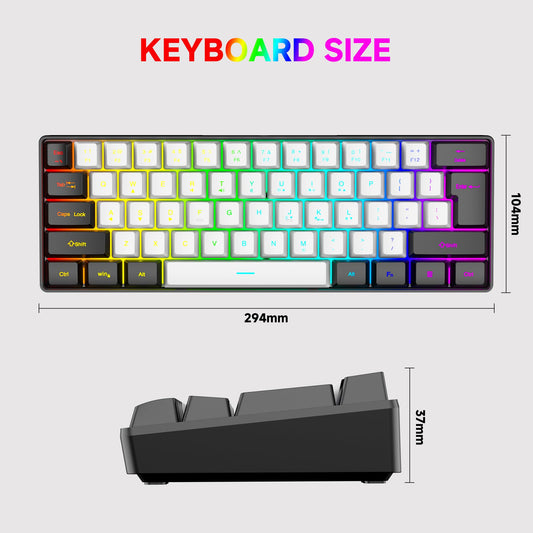 61-Key Compact RGB Gaming Keyboard – 60% Layout, USB-A & Type-C Compatible, Ergonomic Membrane Keys, 8-Color Backlight, Plug & Play for PC/Laptop (Windows 10/8/7)