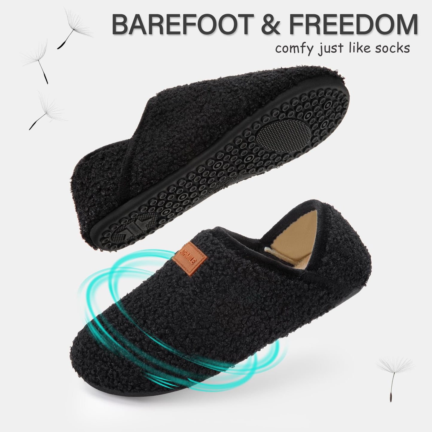 ATHMILE House Slippers for Women Men Indoor Barefoot Slippers Socks Furry Slip on House Shoes Cozy Comfy for Home Bedroom Travel Yoga Women 8-8.5 Black