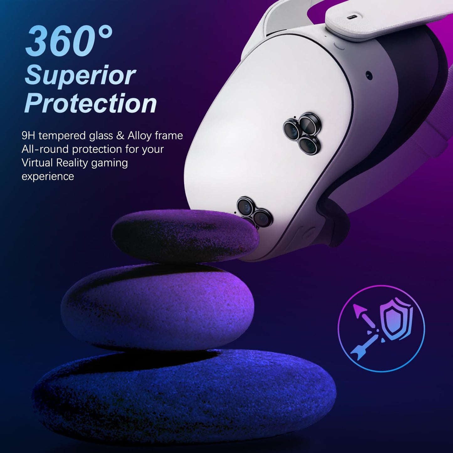 Laeuzn Camera Lens Protector Cover Compatible with Oculus Meta Quest 3S Accessories, One-Piece Design, Thin 9H Tempered Glass, Alloy Frame, Anti-Scratch, High Definition, Full Protection