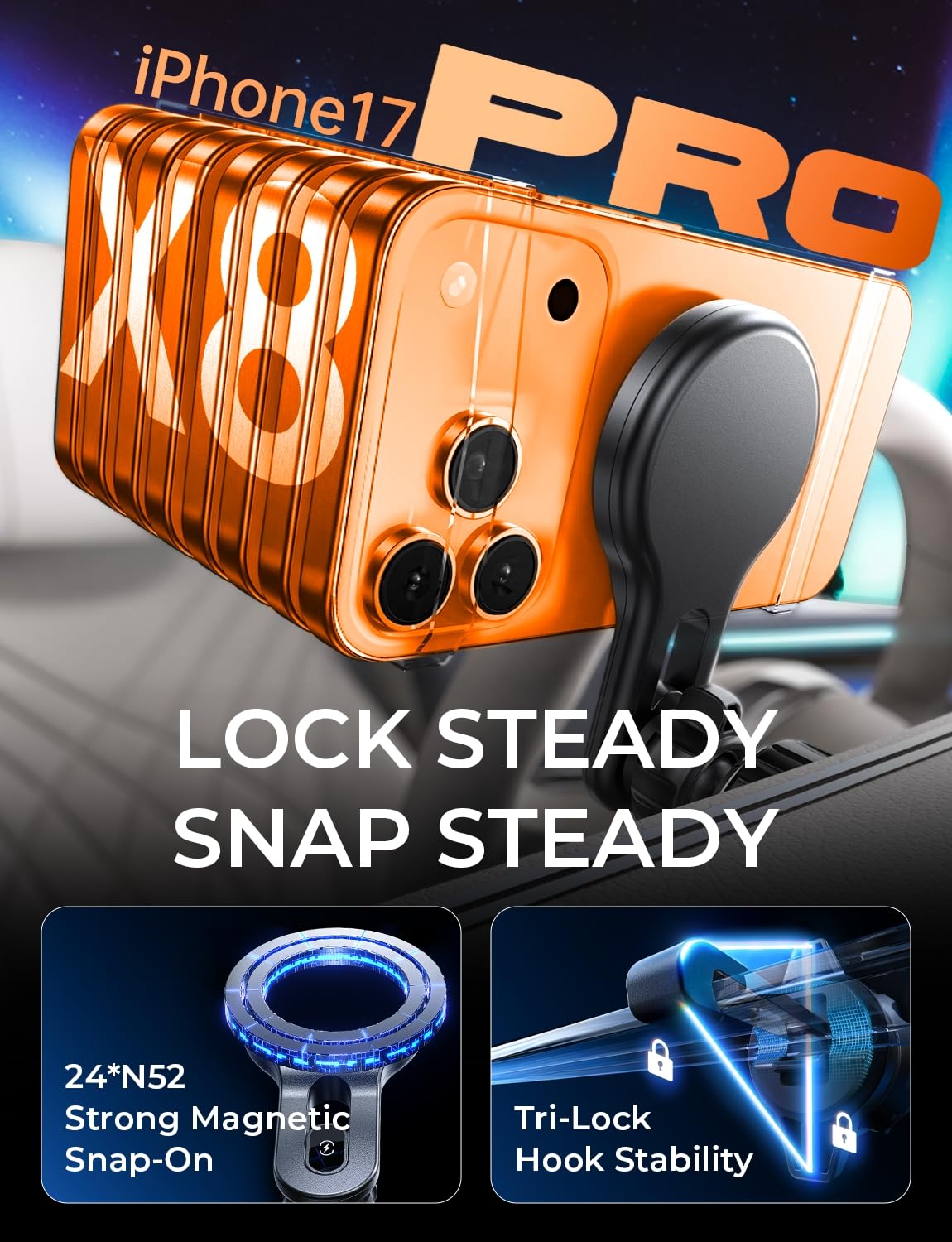 LISEN 15W MagSafe Car Mount Charger, [Stable & Fast Charging] Magnetic Wireless Car Charger, Car Phone Holder Charger Fits iPhone 17 Pro Max Air 16-12,Pixel 10, Samsung S25/S24 with MagSafe Case