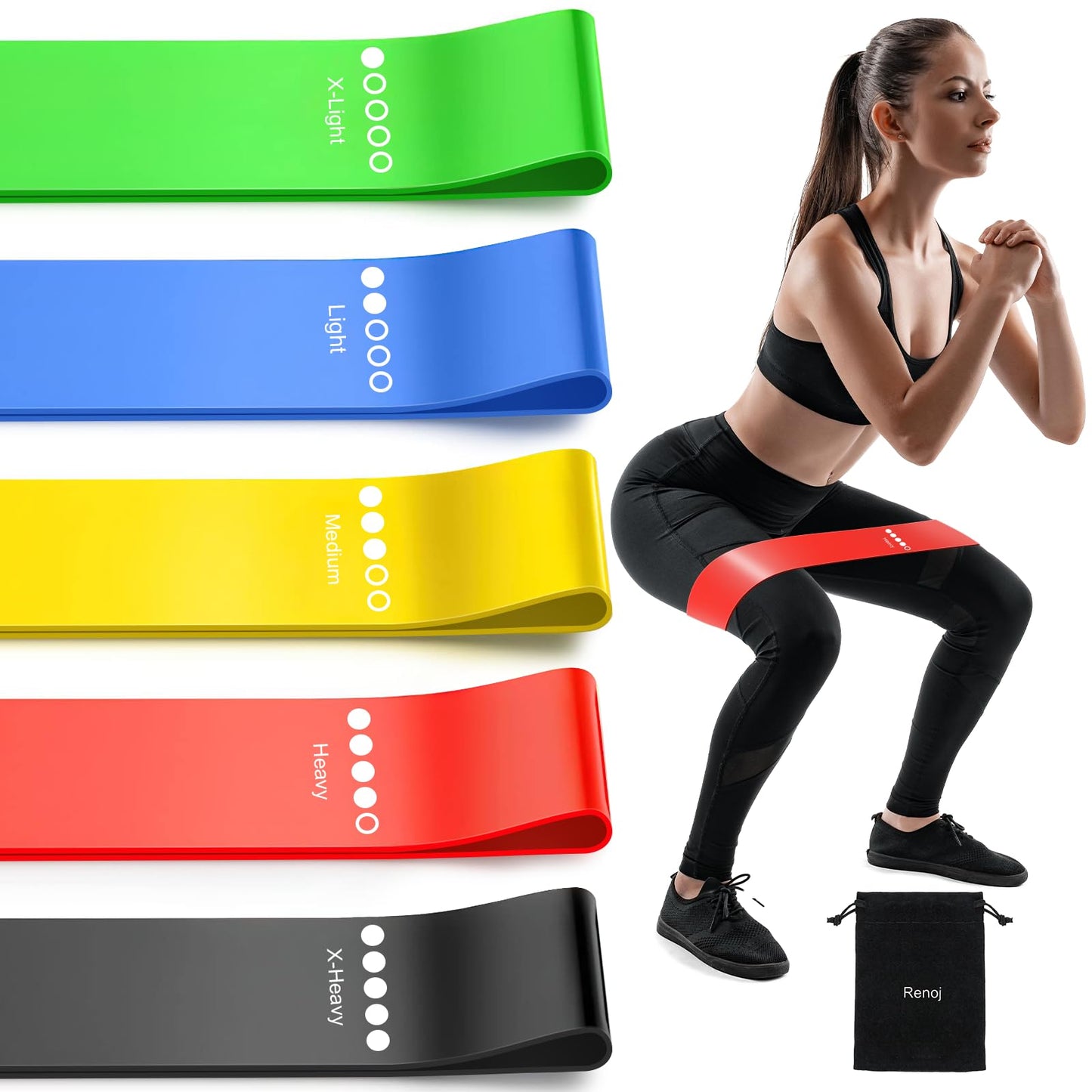 Resistance Bands for Working Out, Elastic Exercice Loop Bands for Physical Therapy, 5 Set of Stretch Bands for Booty Legs, with Instruction Manual and Carry Bag