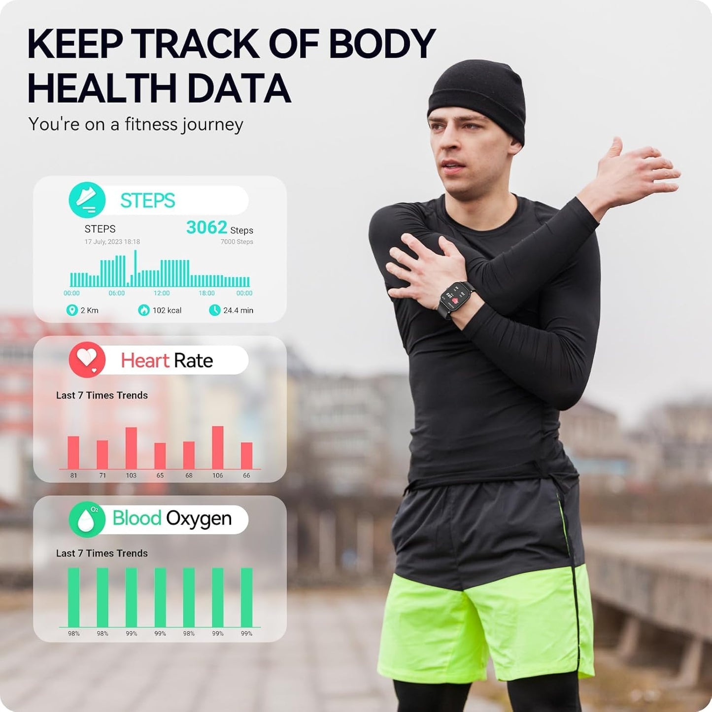 Smart Watch for Women Men (Bluetooth Call), 49mm AMOLED Display, Health | Stress | Sleep | Fitness Tracker, AI Assistant, 100+ Workout Modes, IP68 Waterproof Smartwatch for Android iOS (Black)