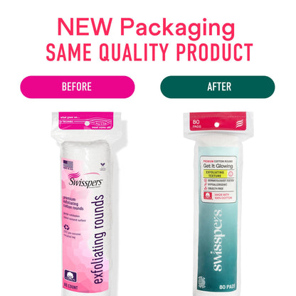 Swisspers Premium Exfoliating Rounds, 2 Distinct Raised Textured Surface, Cotton Facial Pads, 80 Count Re-closable Bag