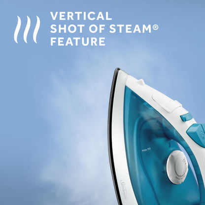 Sunbeam Compact Steam Iron, 1200 Watts, Non-Stick Soleplate, Powerful Shot of Steam, Horizontal or Vertical, Spray Mist, Precision Tip, White/Blue