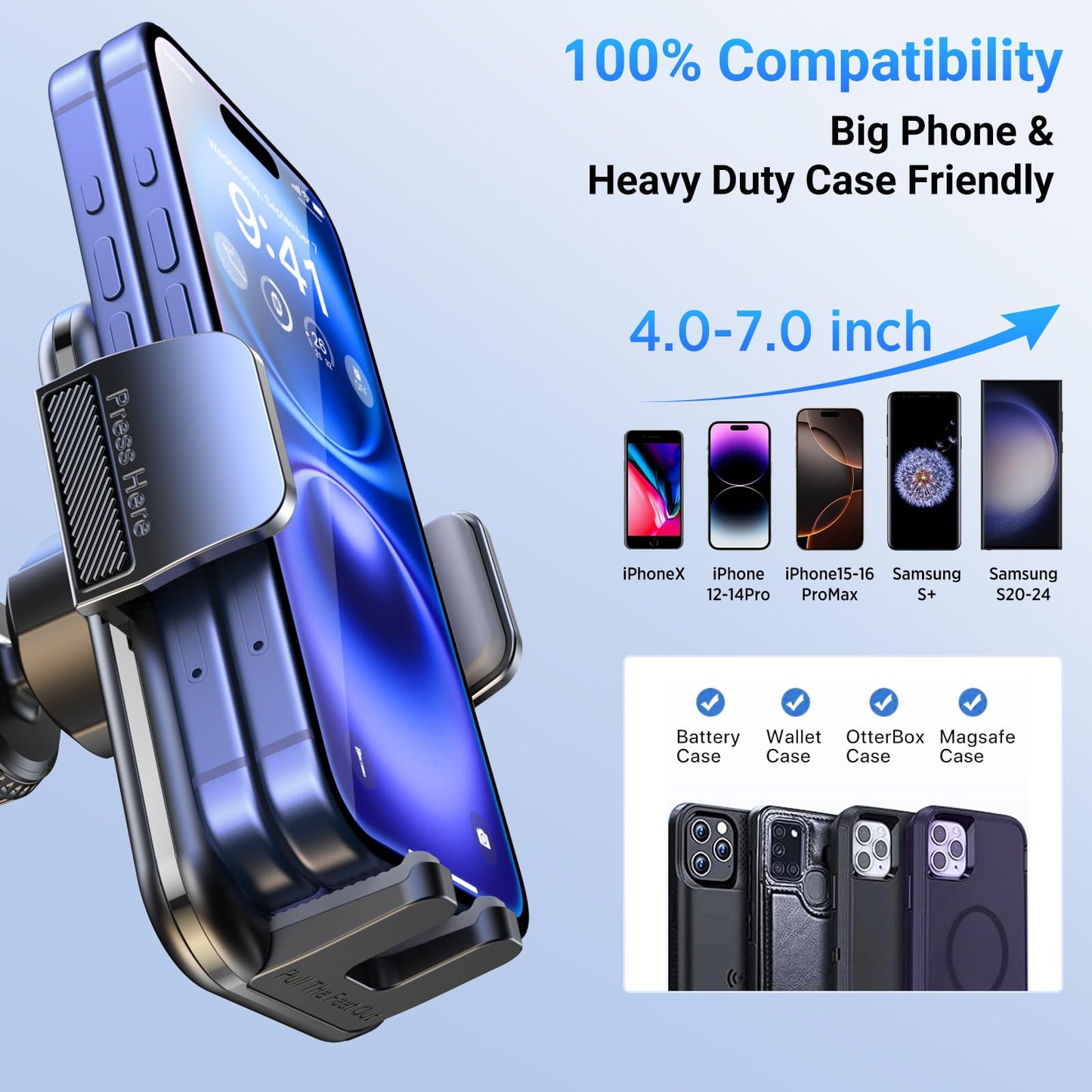 ACMEZING 3-in-1 Car Phone Holder [122+LBS Strongest Suction & Stable Clamp Arm] 360° Adjustable Mount, Cell Phone Holders for Your All Car Models for Dashboard Vent, All Smartphones, Black