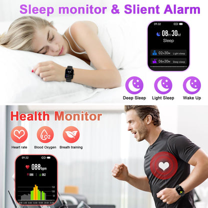Drwvgjk Smart Watch for Men Women Fitness: Waterproof Make Answer Call Running Smartwatch for Android Phone Step Pedometer Tracker Digital Mens Watches SpO2 Sleep Heart Rate Monitor