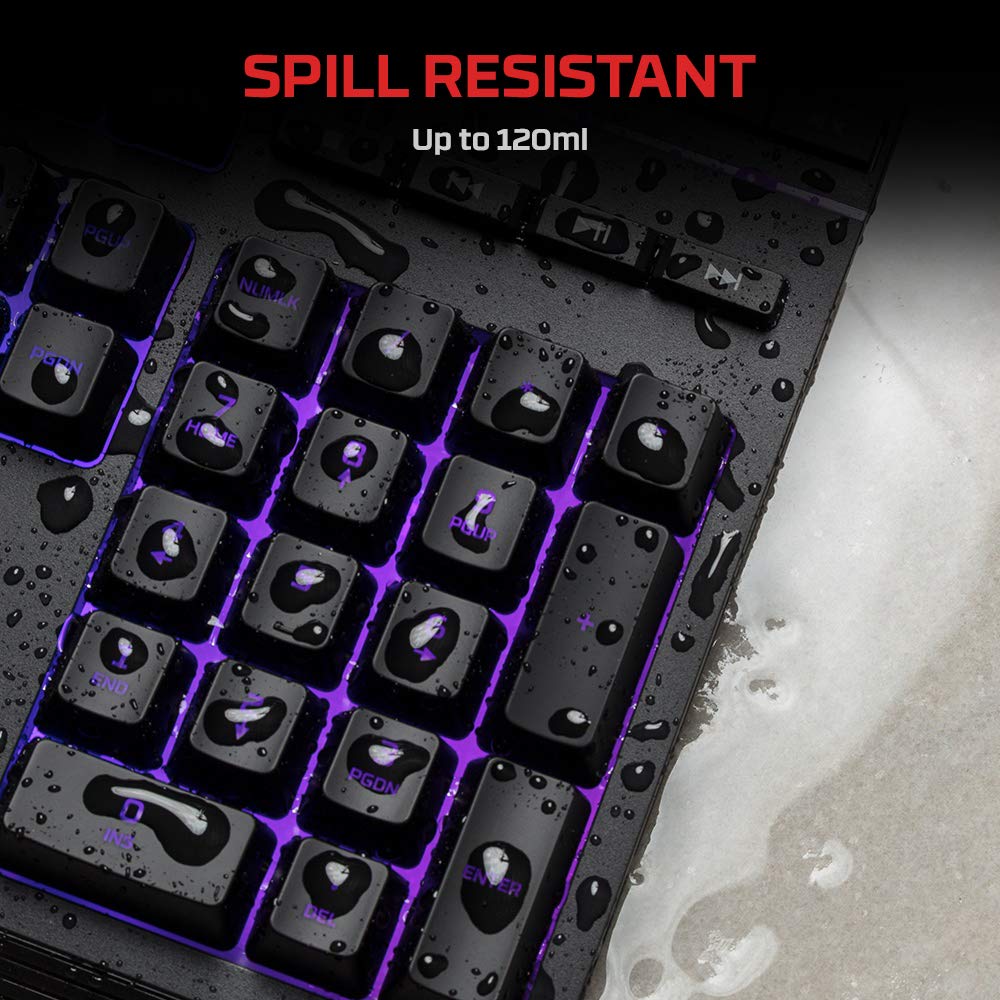 HyperX Alloy Core RGB – Membrane Gaming Keyboard, Comfortable Quiet Silent Keys with RGB LED Lighting Effects, Spill Resistant, Dedicated Media Keys, Compatible with Windows 10/8.1/8/7 – Black
