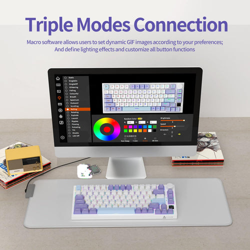 AJAZZ AJ AK820PRO 75% Gasket Mechanical Keyboard with TFT Screen - Five Layer Padding - 4000mAh Battery - South Facing LED - Bluetooth/2.4GHZ/Wired Hot Swap RGB Keyboard, Gift Switch