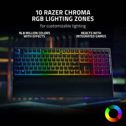 Razer Ornata V3 Gaming Keyboard: Low Profile Keys - Mecha Membrane Switches - UV Coated Keycaps - Backlit Media Keys - 10 Zone RGB Lighting - Spill Resistant - Magnetic Wrist Wrest - Snap Tap