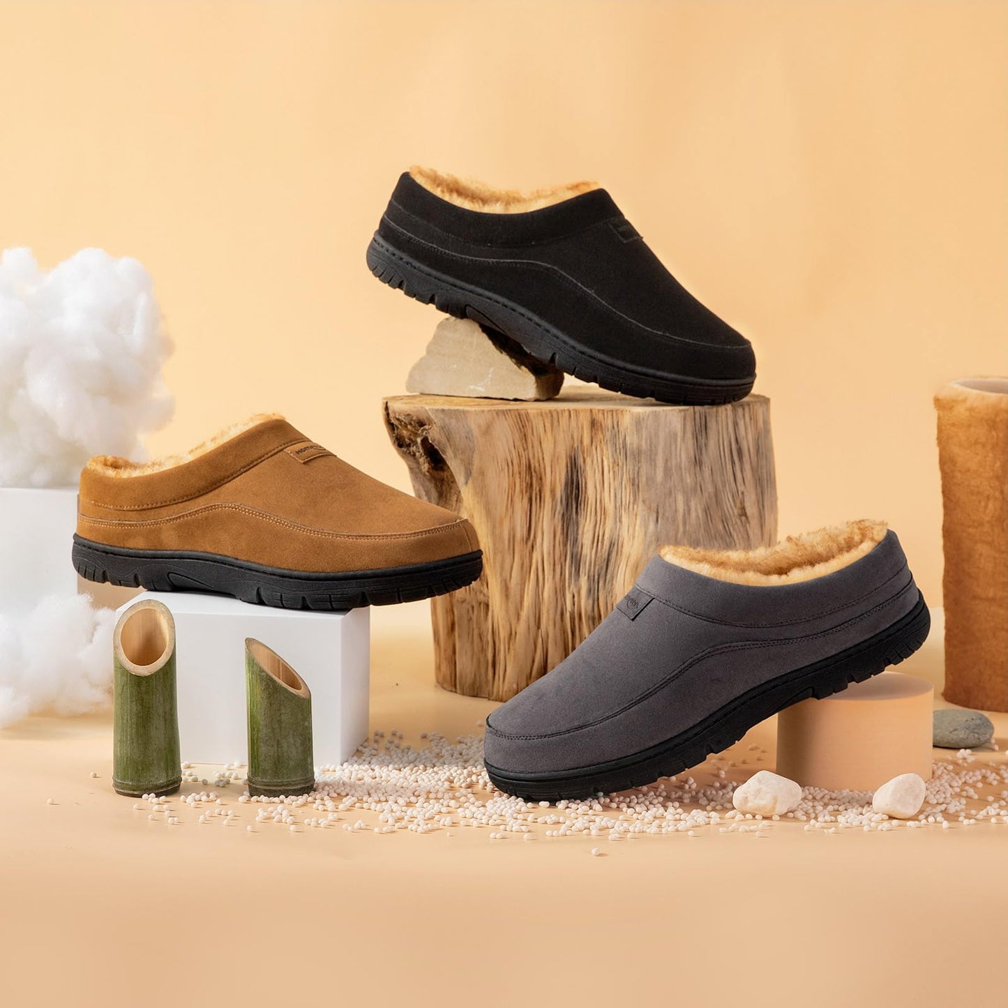 HomeTop Men's Moccasin Slippers Soft Warm Non-slip Memory Foam Indoor House Shoes with Fluffy Lining Chestnut, 9-10 US