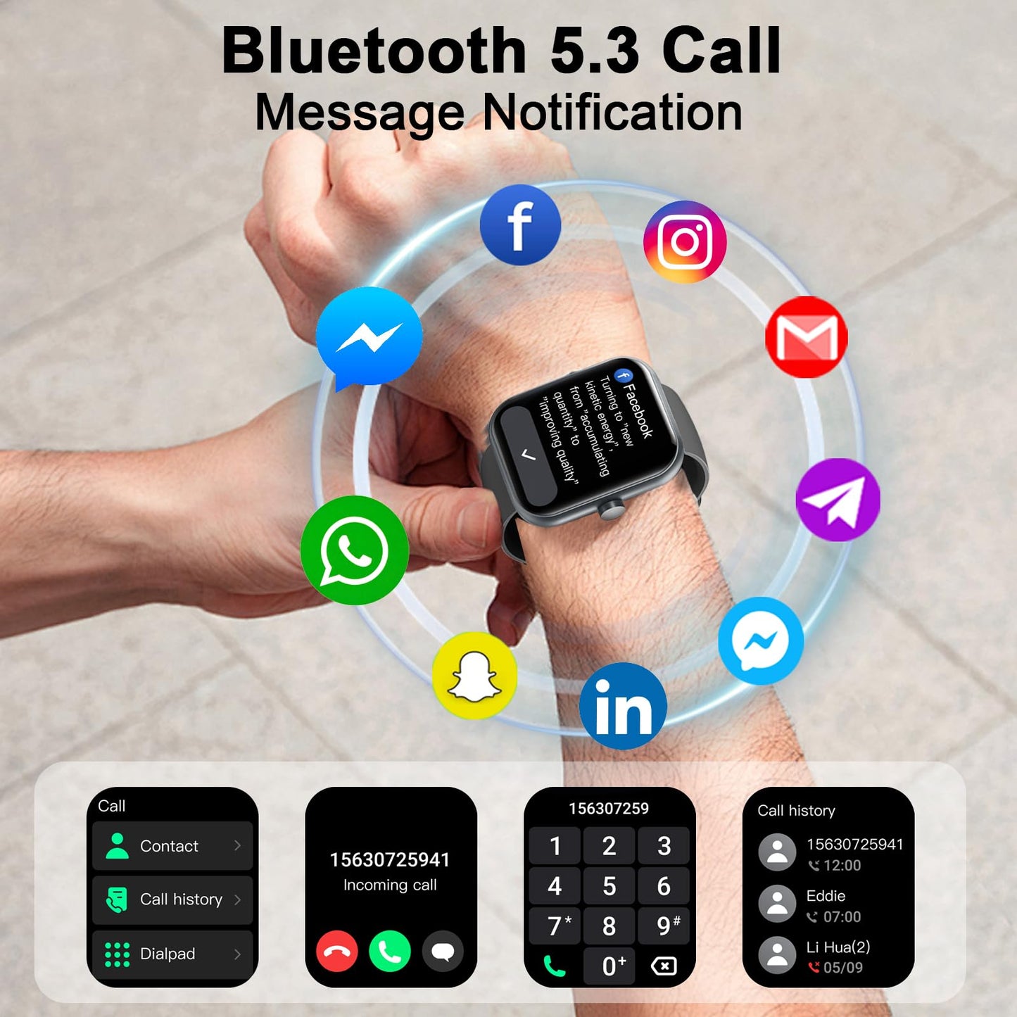 Smart Watch(Answer/Make Call), 1.96" Smartwatch for Men Women, 2025 New Fitness Watch with 110+ Sport Modes, Pedometer, Heart Rate/Sleep Monitor, IP68 Waterproof Activity Tracker for Android iOS