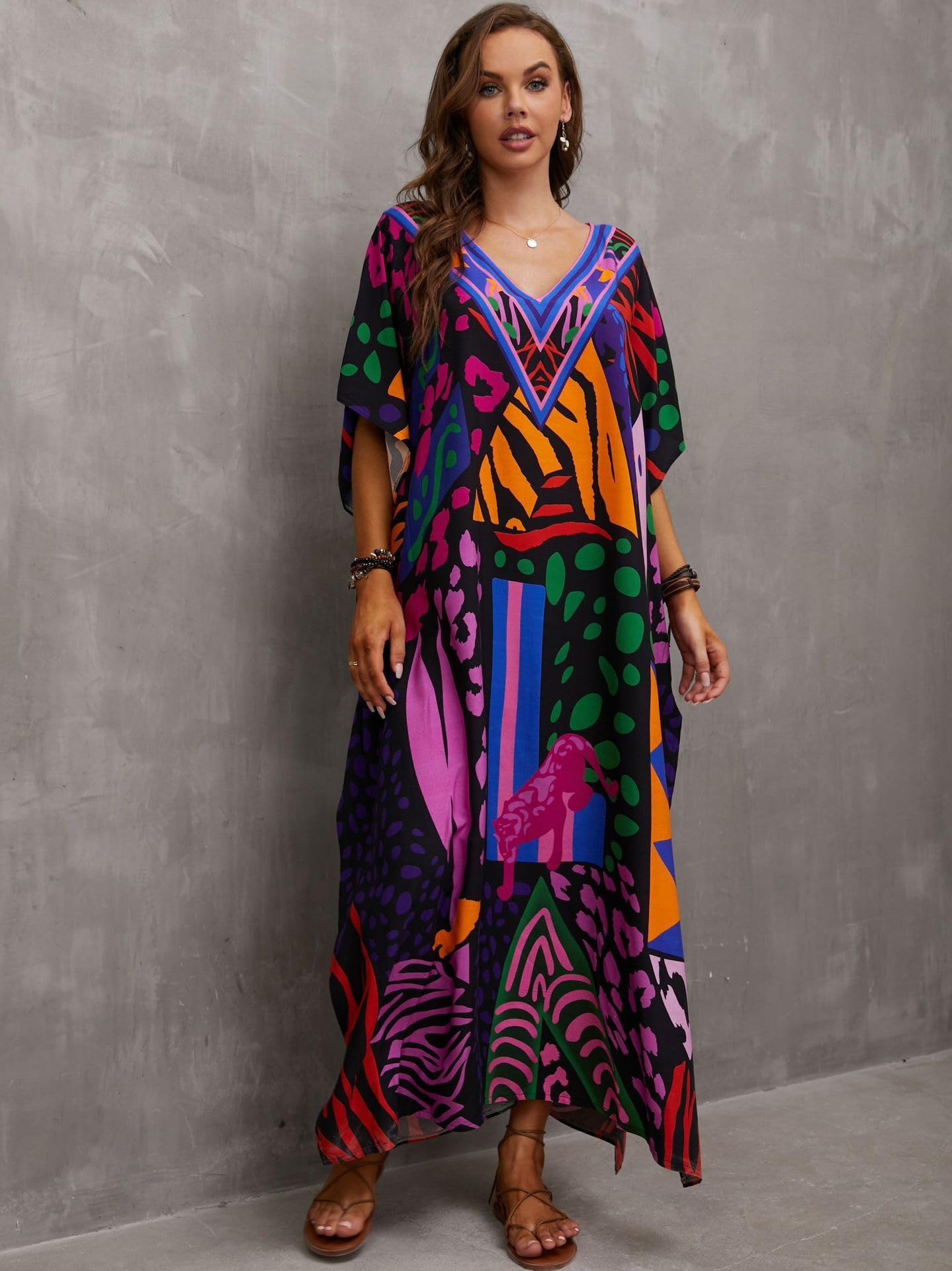 Kaftan Dresses for Women Plus Size Bathing Suit Cover up Caftan Maxi Beach Dresses Dark Purple
