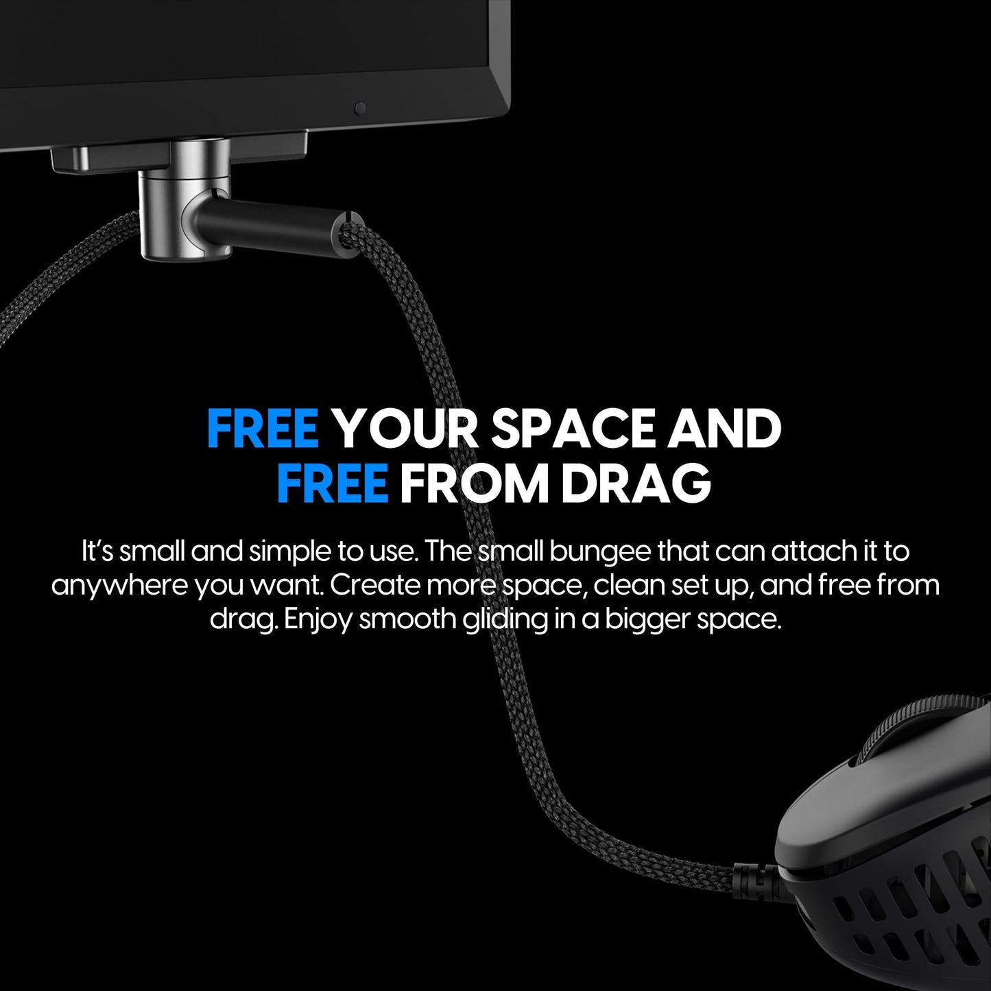 Pulsar Gaming Gears - Micro Bungee ES : Drag-Free Wired Mouse Support - Free Motion on Your Desk - Super Compact Size - Attach it to Your Monitor - Get More Space (Single Pack)