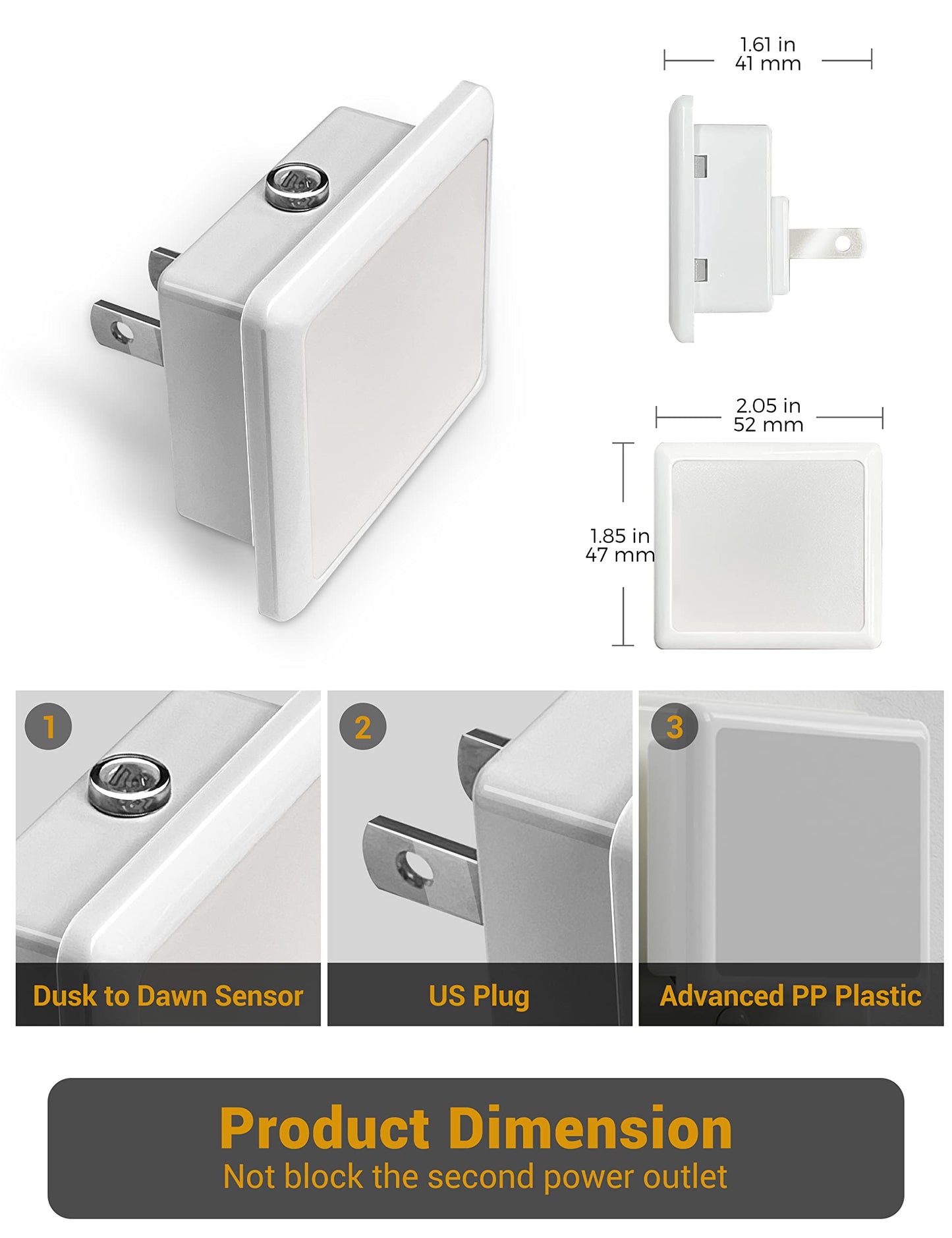 JandCase Night Lights Plug into Wall 2 Pack, Plug in Night Light with Dusk-to-Dawn Light Sensor, 3000K Soft White 0.3W, LED Nightlight for Bathroom, Adult, Hallway