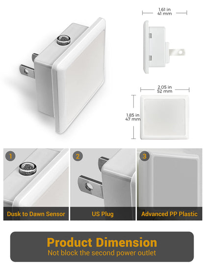 JandCase Night Lights Plug into Wall 2 Pack, Plug in Night Light with Dusk-to-Dawn Light Sensor, 3000K Soft White 0.3W, LED Nightlight for Bathroom, Adult, Hallway