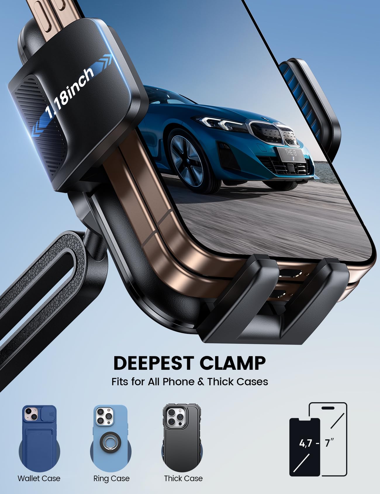 Lamicall Cup Phone Holders for Your Car - [Thick Cases Friendly] Universal Adjustable Cell Phone Car Mount for Truck Golf Cart iPhone 17 16 Galaxy S25 Ultra and All 4"-7" Smartphones