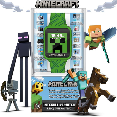 Minecraft Kids Smart Watch – Touchscreen Interactive Watch with 10 Customizable Clock Faces, Built-in Camera, Video Recorder, Alarm, Calculator, Games & Pedometer – Fits Wrists 5.5" to 8"