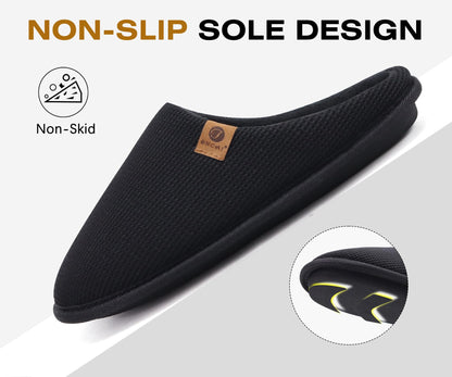 ONCAI Mens Slippers with Cushion Memory Foam Cotton-Blend High-Density Warm House Slippers for man 2025 Slip-on Indoor Outdoor Comfortable Best House Shoes Rubber Sole Black Size 10 US