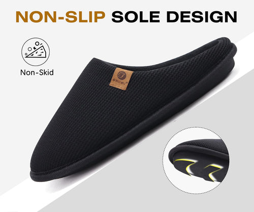 ONCAI Mens Slippers with Cushion Memory Foam Cotton-Blend High-Density Warm House Slippers for man 2025 Slip-on Indoor Outdoor Comfortable Best House Shoes Rubber Sole Black Size 10 US