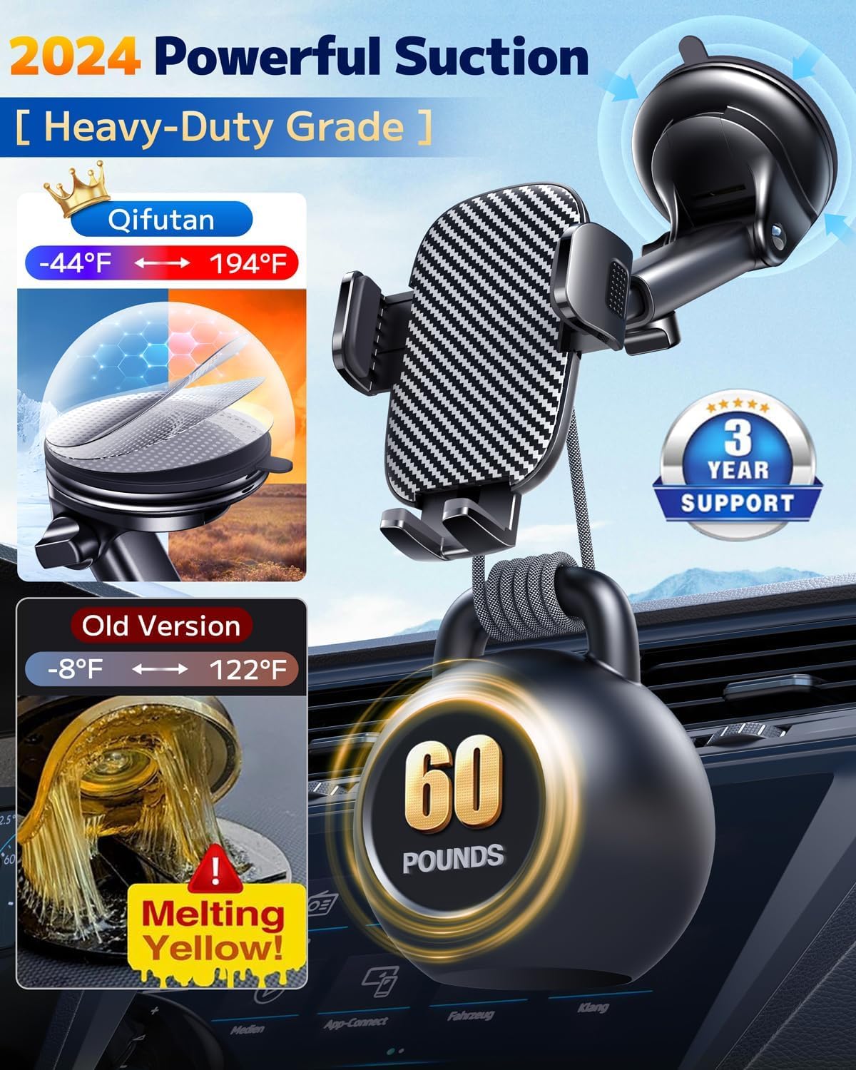 Qifutan Car Phone Holder Mount Phone Mount for Car Windshield Dashboard Air Vent Universal Hands Free Automobile Cell Phone Holder Fit for iPhone Smartphone Camera Mounts