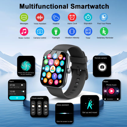Smart Watch(Answer/Make Call), 1.96" Smartwatch for Men Women, 2025 New Fitness Watch with 110+ Sport Modes, Pedometer, Heart Rate/Sleep Monitor, IP68 Waterproof Activity Tracker for Android iOS