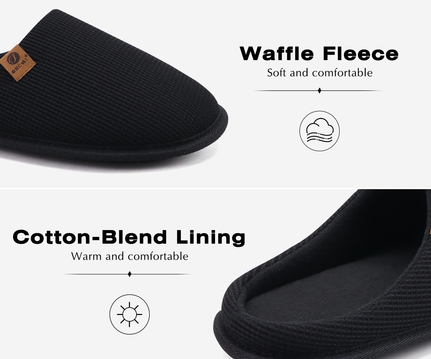 ONCAI Mens Slippers with Cushion Memory Foam Cotton-Blend High-Density Warm House Slippers for man 2025 Slip-on Indoor Outdoor Comfortable Best House Shoes Rubber Sole Black Size 10 US