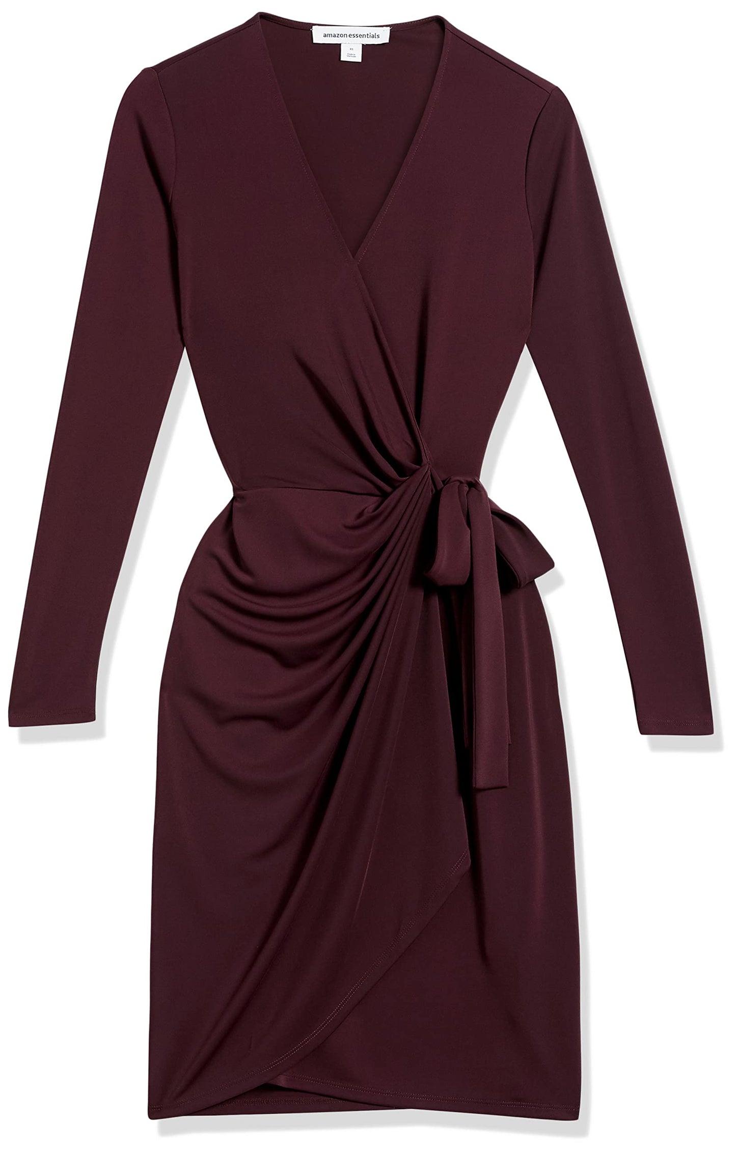 Amazon Essentials Women's Long Sleeve Classic Wrap Dress (Available in Plus Size), Burgundy, X-Large