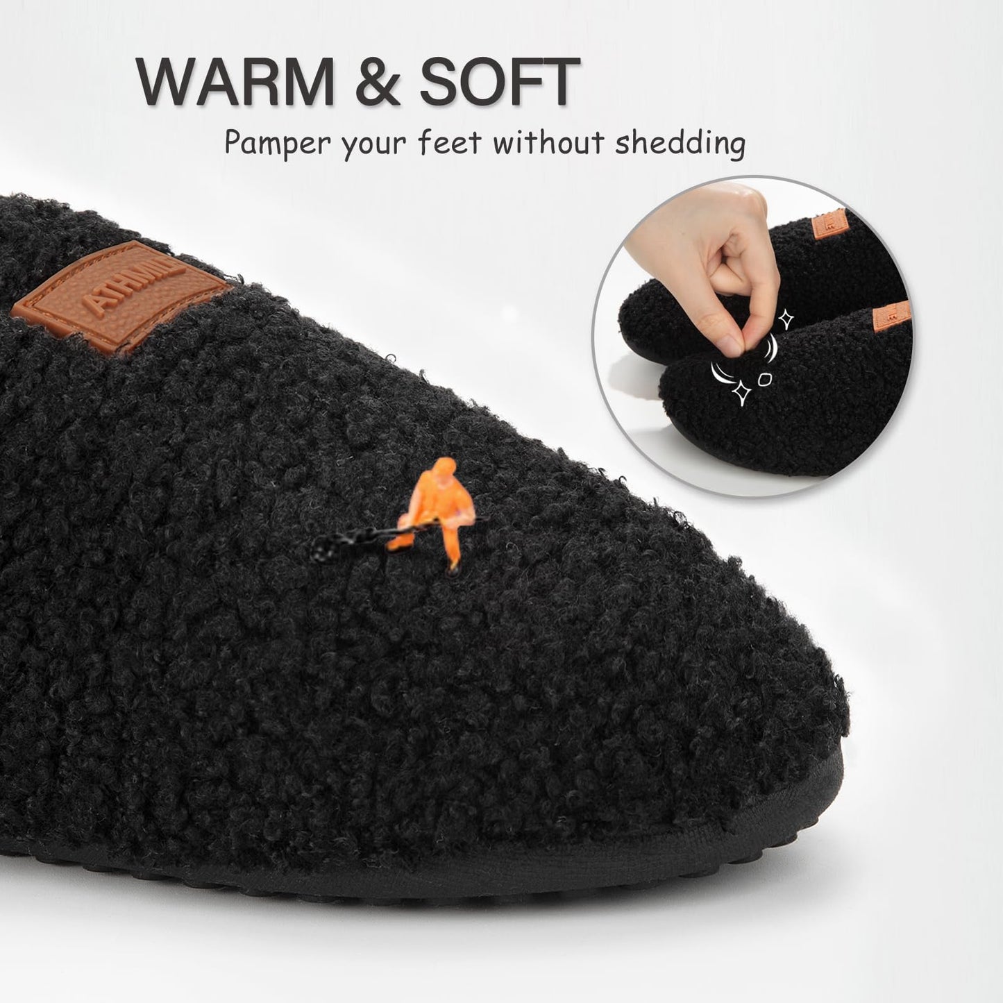 ATHMILE House Slippers for Women Men Indoor Barefoot Slippers Socks Furry Slip on House Shoes Cozy Comfy for Home Bedroom Travel Yoga Women 8-8.5 Black