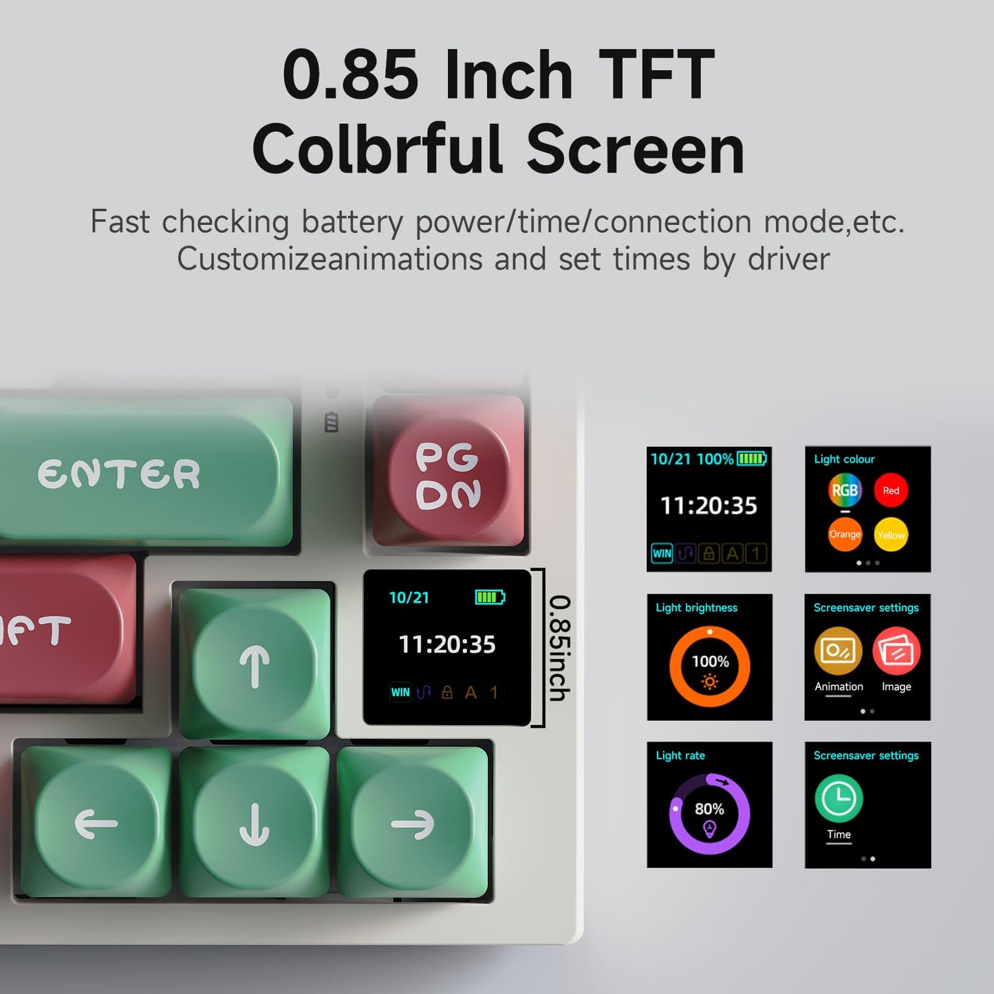 AJAZZ AK820PRO 75% Hot Swap Gasket Mount Mechanical Keyboard with TFT Display Screen, 4000mAh BT/2.4G/Wired RGB South Facing LED, MOA Profile Keycaps & Knob Control Flying Fish Switch