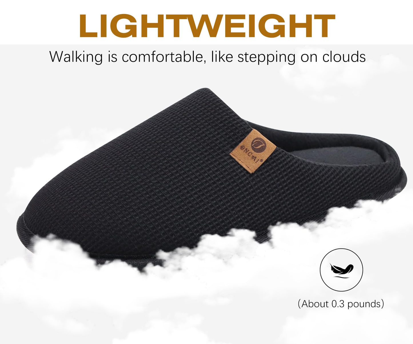 ONCAI Mens Slippers with Cushion Memory Foam Cotton-Blend High-Density Warm House Slippers for man 2025 Slip-on Indoor Outdoor Comfortable Best House Shoes Rubber Sole Black Size 10 US