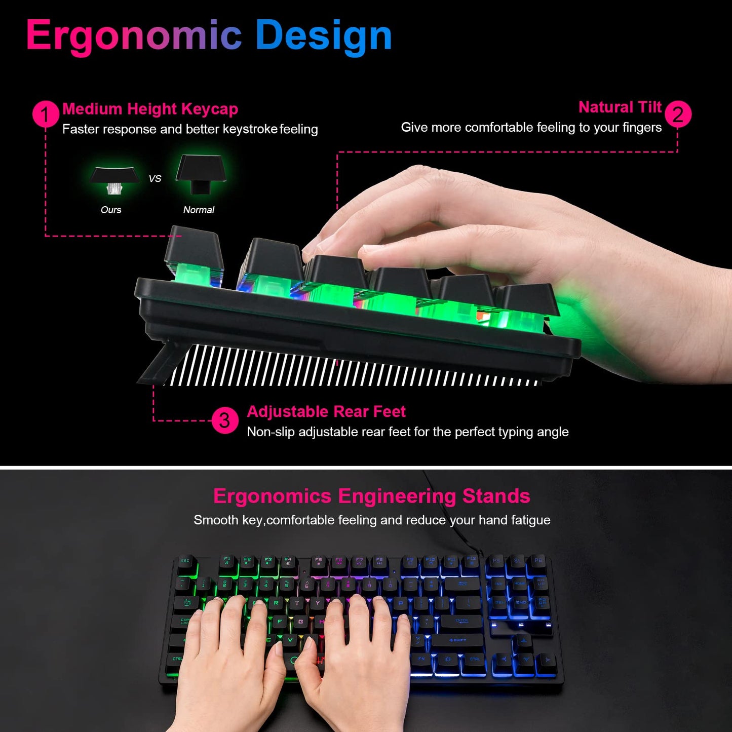 CHONCHOW 87-Key RGB Backlit Compact Gaming Keyboard - USB Wired Tenkeyless Keyboard for Laptop, PS4, Xbox, PC Gaming and Work