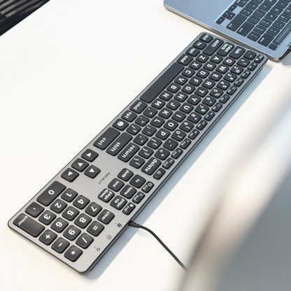 Macally Wired Keyboard for Mac (USB C + A) - Large Print and Backlit for Apple - 107 Key Full Size Large Letters USB C Keyboard for MacBook Pro/Air, Mac mini, iMac