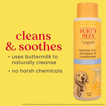 Burt's Bees for Pets Tear Free Puppy Shampoo and Conditioner - Tearless Dog Wash for Puppies, Pet Grooming Supplies, Gentle Dog Shampoo and Conditioner, Puppy Essentials for Easy Groom, 16 Fl Oz