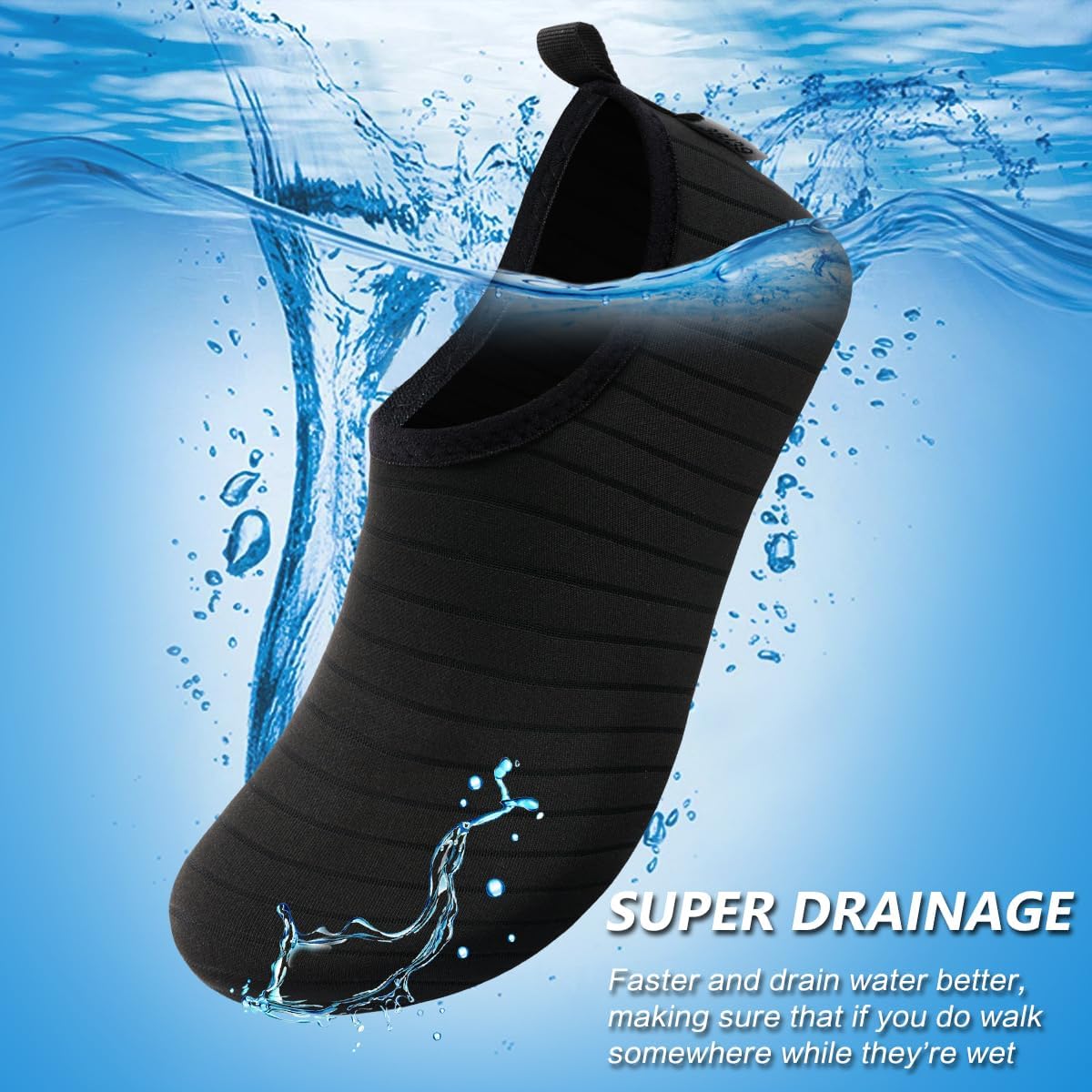 VIFUUR Water Sports Shoes Barefoot Quick-Dry Aqua Yoga Socks Slip-on for Men Women A Black 42-43