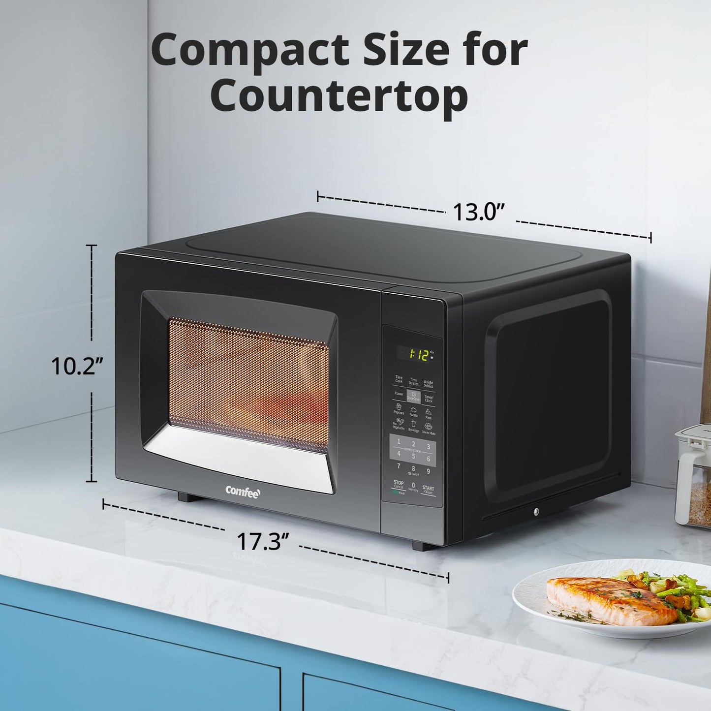 COMFEE' EM720CPL-PMB Countertop Microwave Oven with Sound On/Off, ECO Mode and Easy One-Touch Buttons, 0.7cu.ft, 700W, Black