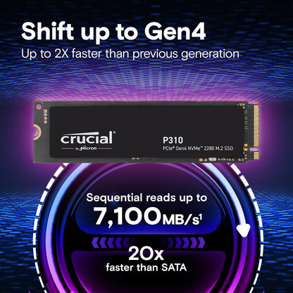 Crucial P310 2TB SSD, PCIe Gen4 NVMe M.2 2280, Up to 7,100MB/s, for Laptop, Desktop (PC), & Handheld Gaming Consoles, Includes Acronis Data Recovery Software, Solid State Drive - CT2000P310SSD801