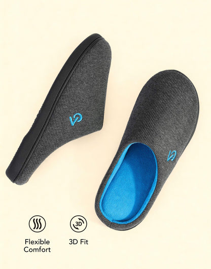 VeraCosy Men's Two-Tone Memory Foam House Slippers Indoor Outdoor Durable Rubber Sole (Dark Gray/Blue, 11-12 US)