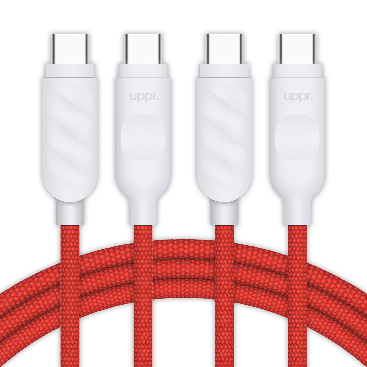 UPPERCASE Designs Premium Braided USB-C to USB-C Cable, Fast 60W Charging, Compatible with iPhone 15 16 iPad MacBook Carplay, 2 Pack, Red/White, 1m (3.3 Ft)