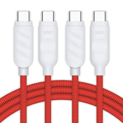 UPPERCASE Designs Premium Braided USB-C to USB-C Cable, Fast 60W Charging, Compatible with iPhone 15 16 iPad MacBook Carplay, 2 Pack, Red/White, 1m (3.3 Ft)