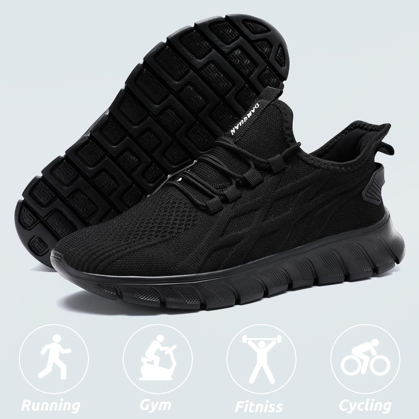 Men Running Shoes Tennis Walking Gym Slip On Workout Athletic Fashion Sneakers Lightweight Breathable Sport Jogging Casual Shoe Black Size 10