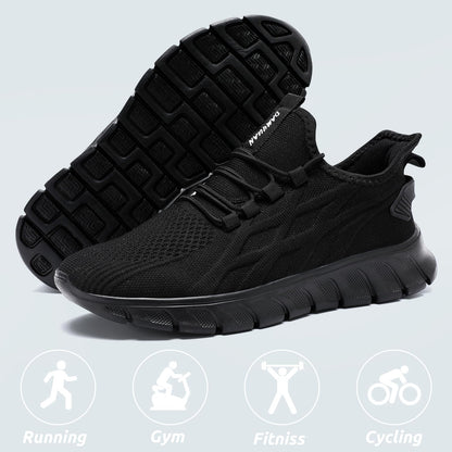 Men Running Shoes Tennis Walking Gym Slip On Workout Athletic Fashion Sneakers Lightweight Breathable Sport Jogging Casual Shoe Black Size 10