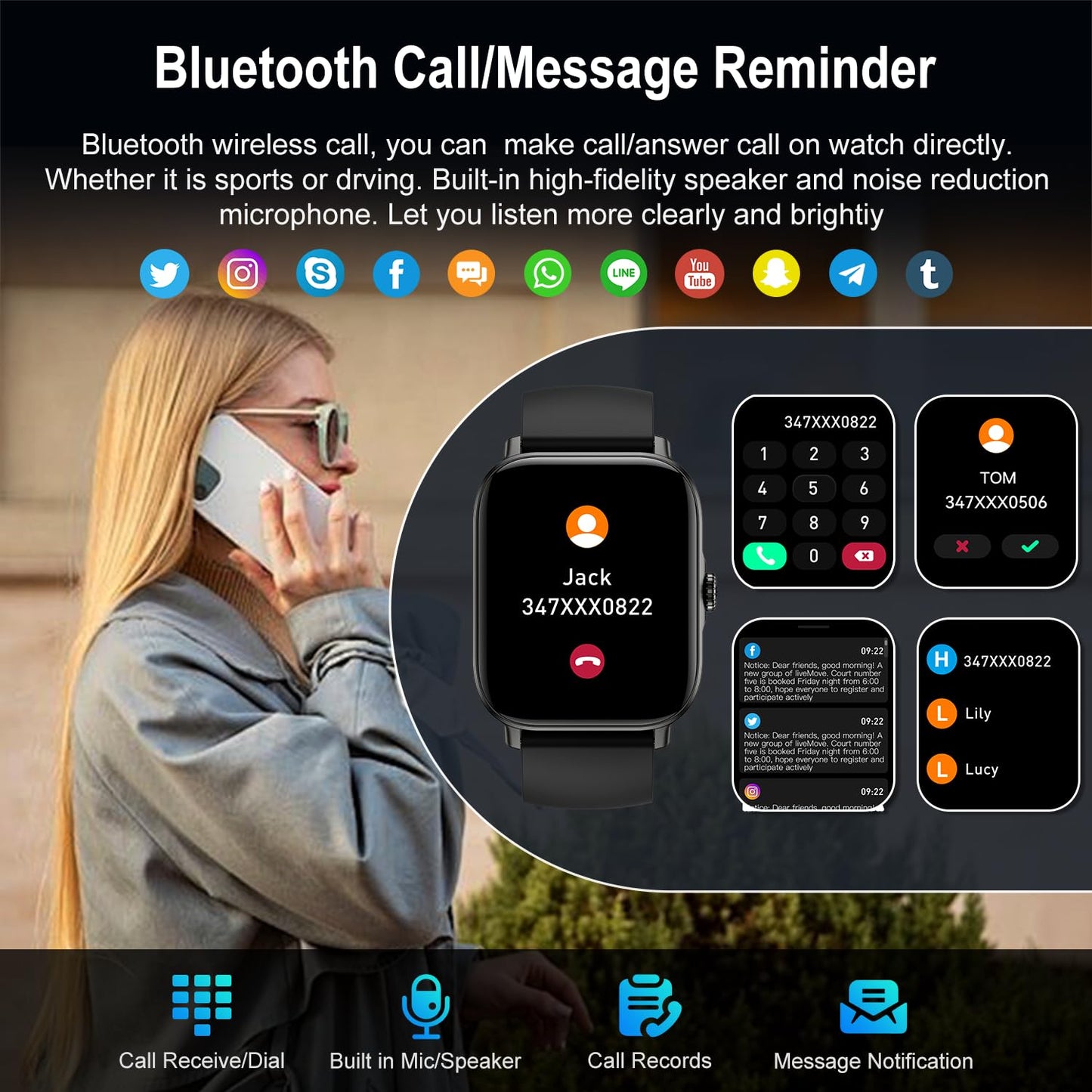 Drwvgjk Smart Watch for Men Women Fitness: Waterproof Make Answer Call Running Smartwatch for Android Phone Step Pedometer Tracker Digital Mens Watches SpO2 Sleep Heart Rate Monitor