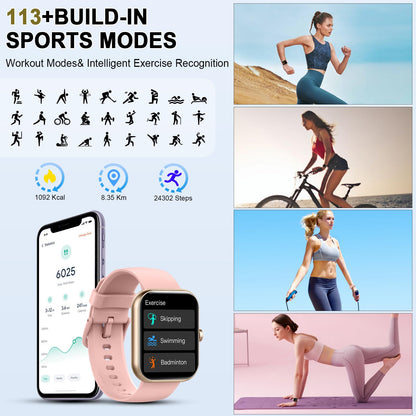 Smart Watch (Answer/Make Calls), 1.96" HD SmartWatch for Men Women 113+ Sport Modes, Fitness Activity Tracker Heart Rate/Sleep Monitor/Pedometer, IP68 Waterproof, Smart Watches for Android iOS, Gold