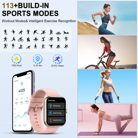 Smart Watch (Answer/Make Calls), 1.96" HD SmartWatch for Men Women 113+ Sport Modes, Fitness Activity Tracker Heart Rate/Sleep Monitor/Pedometer, IP68 Waterproof, Smart Watches for Android iOS, Gold