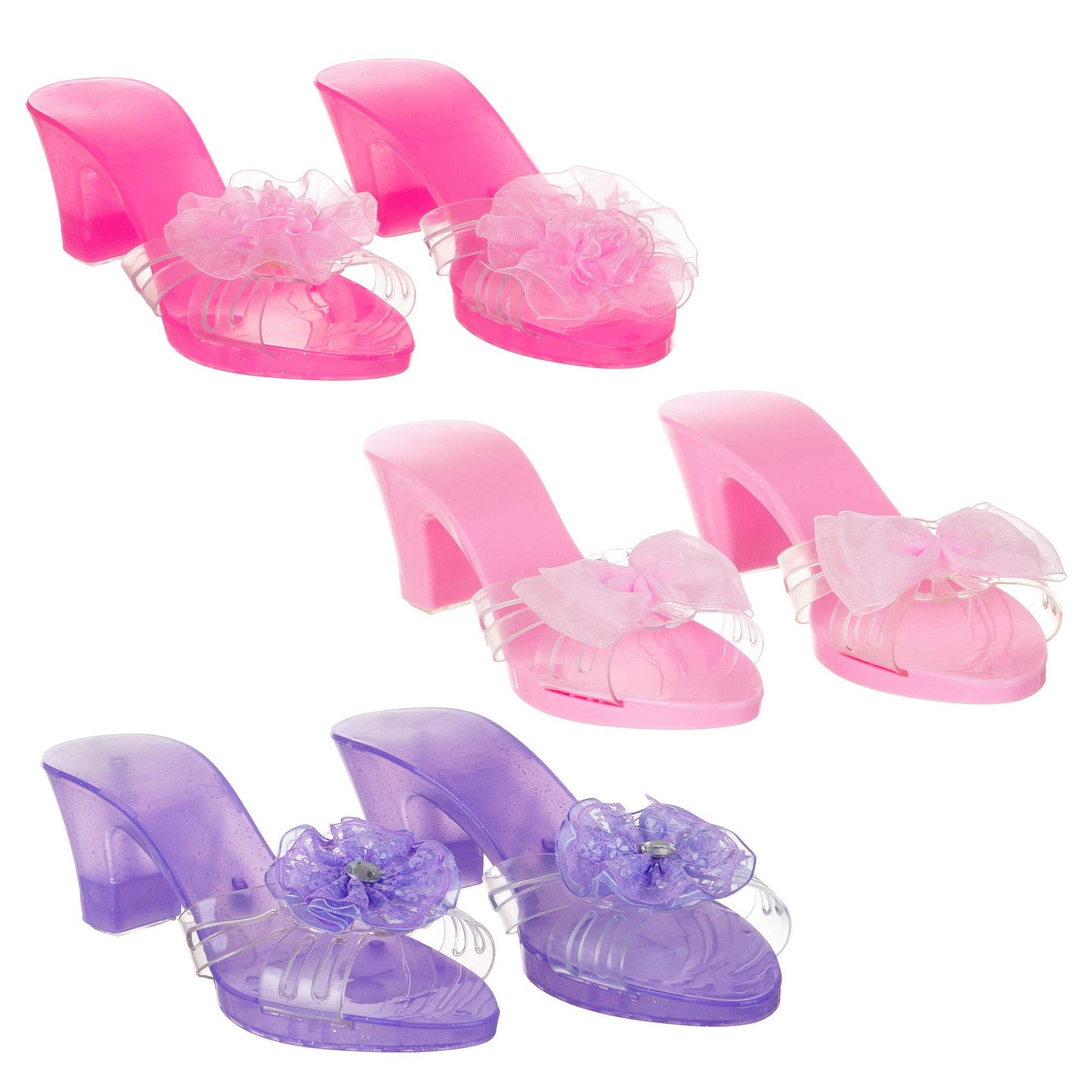 Expressions Kids 3 Pack Dress Up Royalty Shoes with Heels Set in Carrying Bag - Fits Toddler Size 7-10 - Pink, Rose, Lilac Perfect Little Girl Toys Role Play Playset