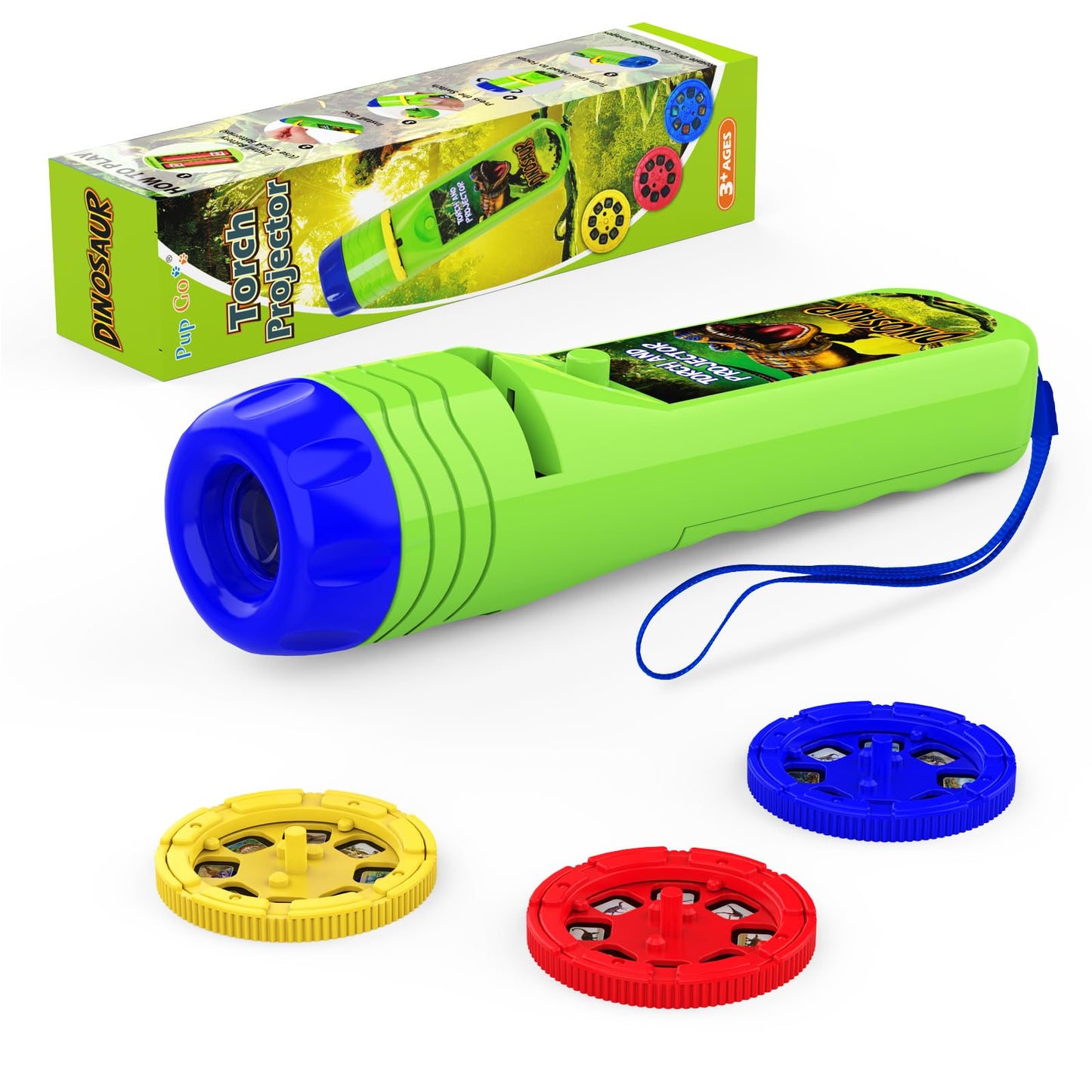 Pup Go Dinosaur Projector Flashlight for Kids Ages 3+, Early and Stocking Stuffers for Boys, 3 Discs 24 Images, Cool Dinosaurs Toys, Dinosaur Kids Flashlight, Night Light Projector