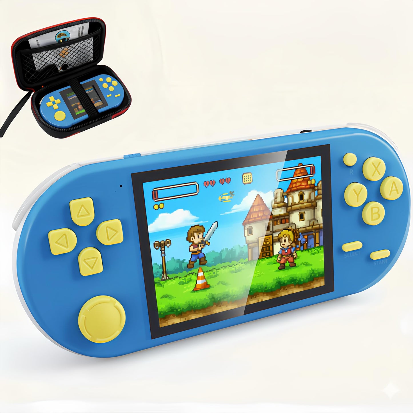 16-Bit Handheld Game Console - 3 Inch HD Screen 300-in-1 Retro Games - Portable Classic Video Game Player for Kids & Adults, Include Protective Carrying Case (Blue)
