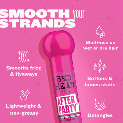 TIGI Bed Head After Party Super Smoothing Cream – Anti Frizz Hair Styling Product, Humidity Protection for Frizzy, Dull, or Coarse Hair, 3.38 fl oz