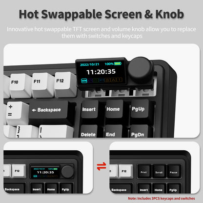 AK870 Gasket Mechanical Keyboard with Hot Swap TFT Screen & Knob - Five Layer Padding - 4000mAh Battery - South Facing LED - Bluetooth/2.4GHZ/Wired Hot Swap RGB Keyboard